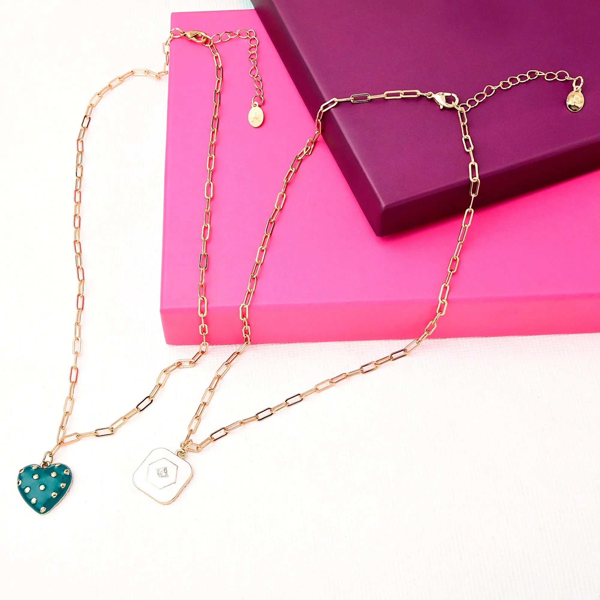 Accessorize London Women's Reconnected Pack Of 2 Enamel Charm Multi Row Necklace