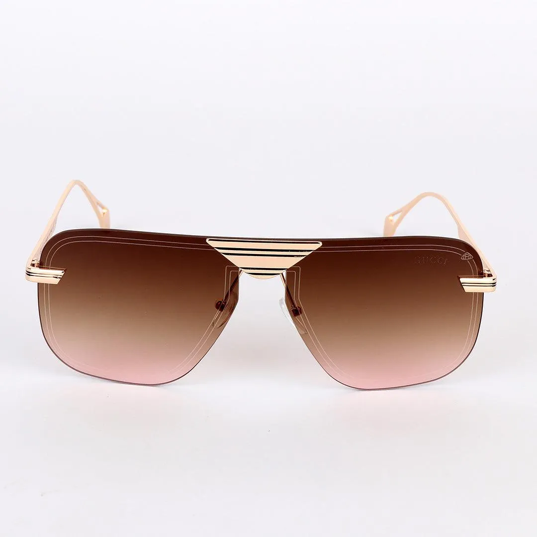 GC Rimless Frame Acetate Gold Metal Brown Sunglasses