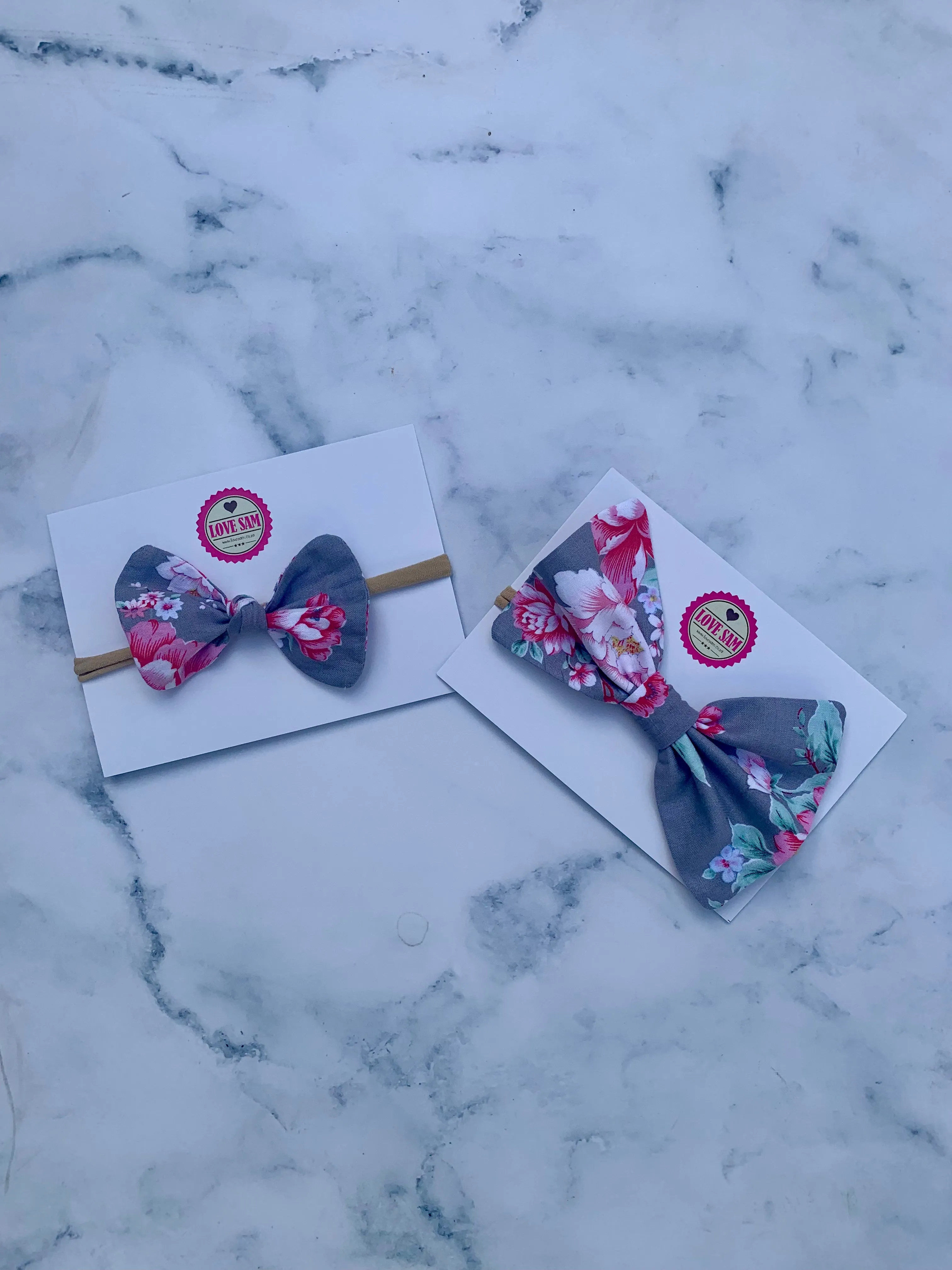 Grey and pink floral headbands
