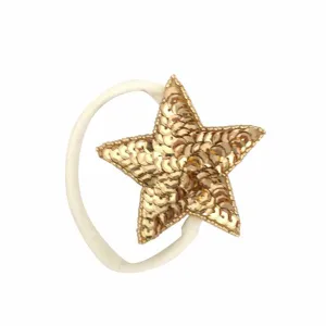 oh baby! Gold Sequin Star Nylon Headband - Cream