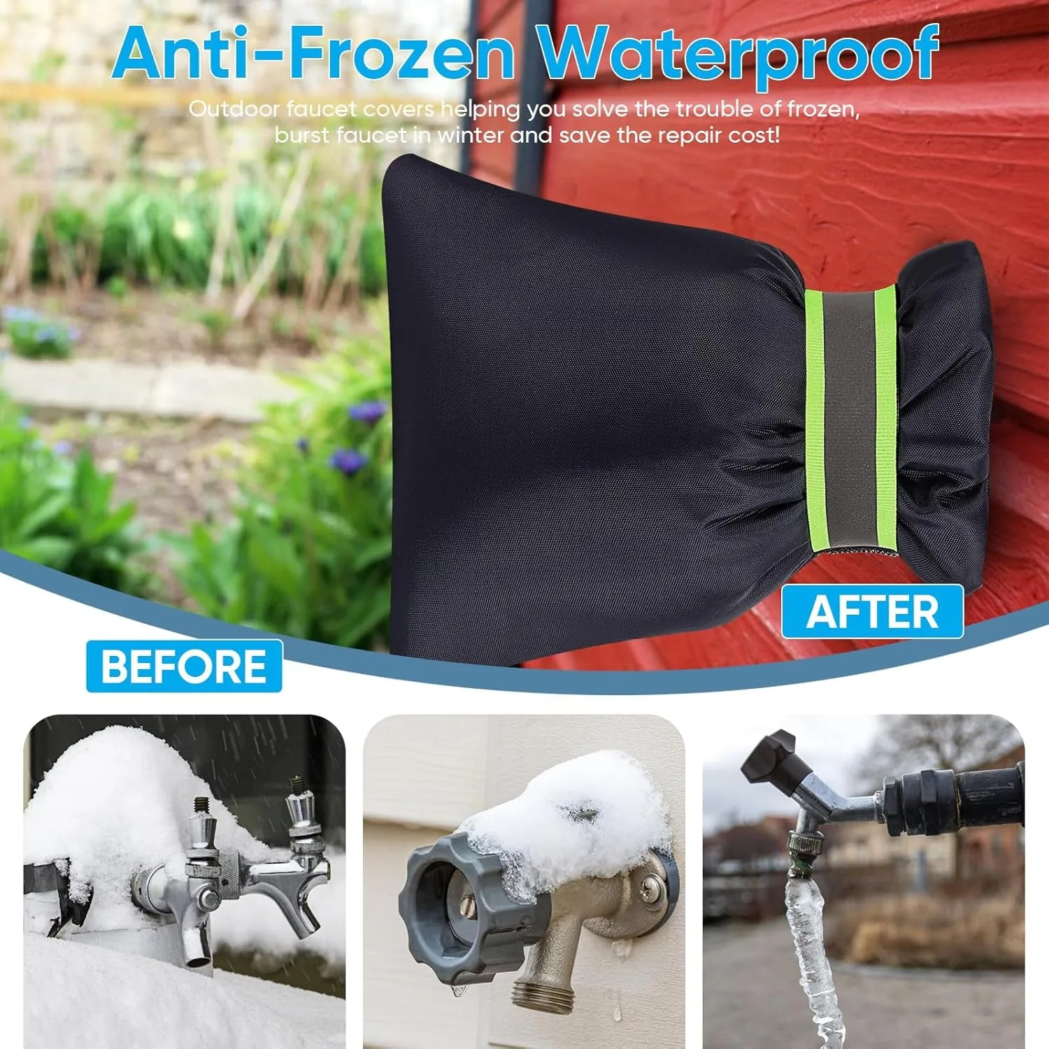 Outdoor Faucet Cover for Winter - Pro 7.1''W X 9.8''H Water Socks Freeze Protection Pipe Insulation Reusable Waterproof Insulated Spigot Backflow Cover, Black (2)