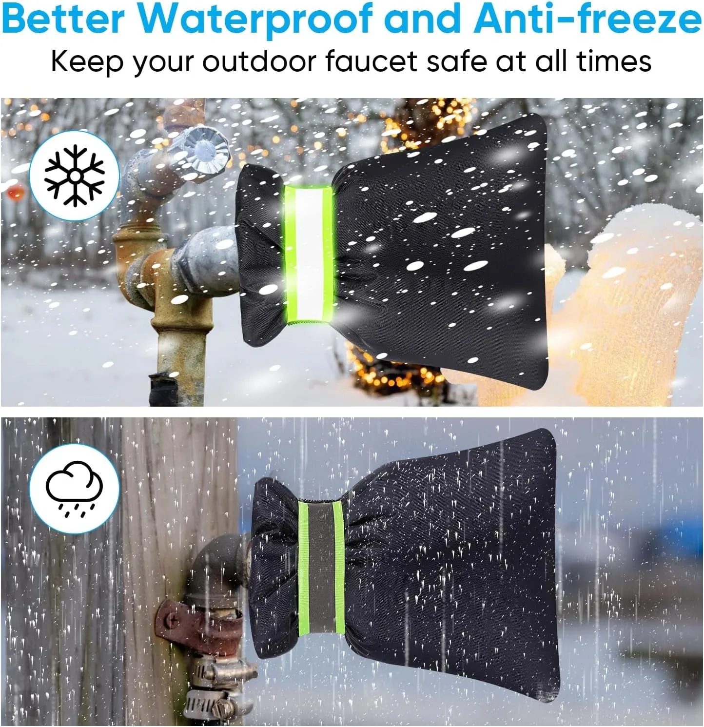 Outdoor Faucet Cover for Winter - Pro 7.1''W X 9.8''H Water Socks Freeze Protection Pipe Insulation Reusable Waterproof Insulated Spigot Backflow Cover, Black (2)