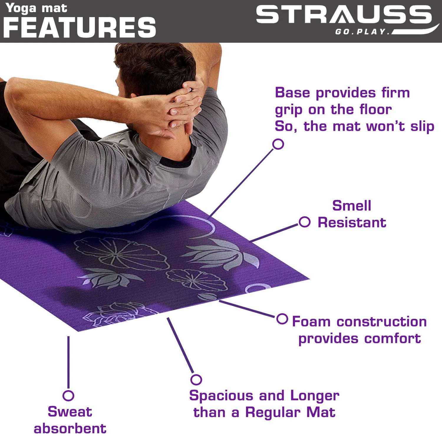 Strauss Yoga Mat 6MM (Floral Green) and Yoga Socks, Dark Purple