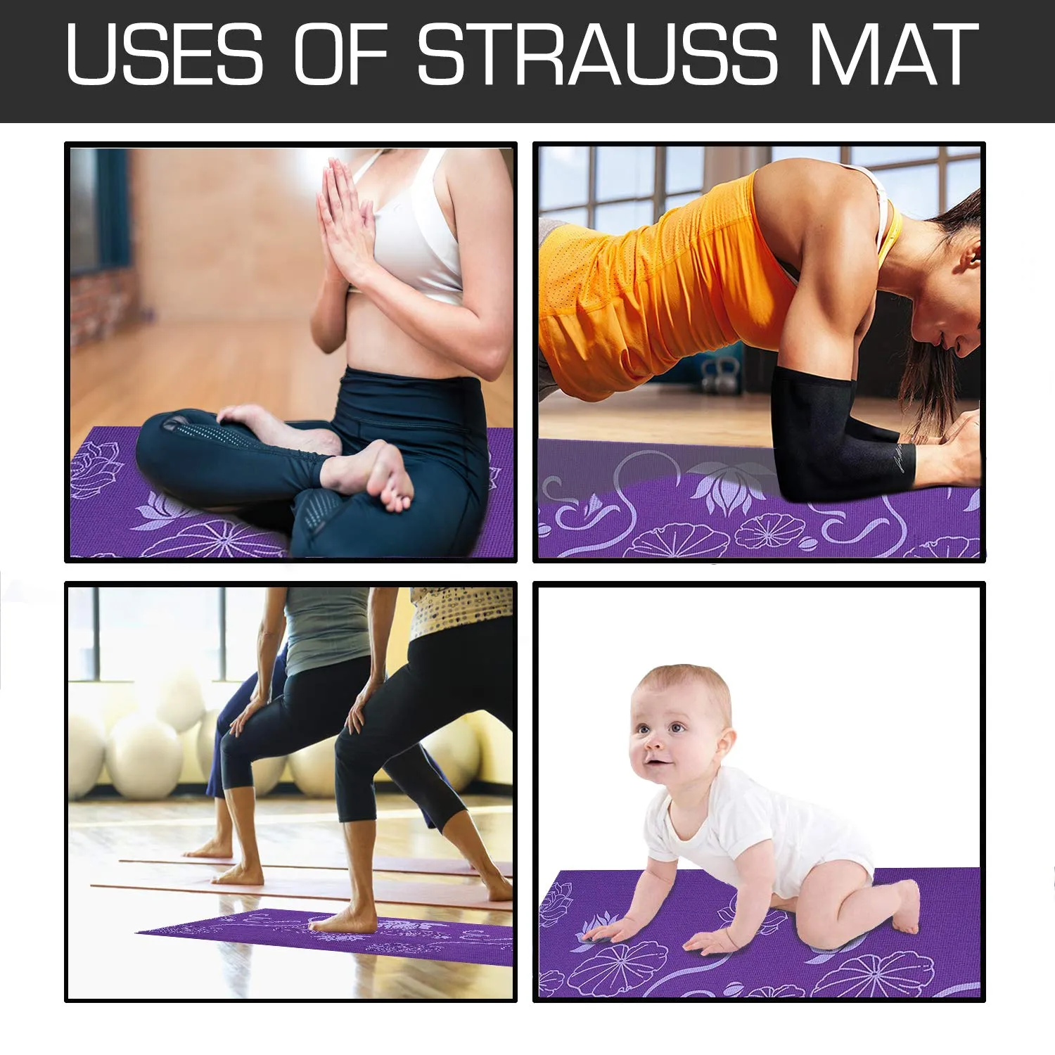 Strauss Yoga Mat 6MM (Floral Green) and Yoga Socks, Dark Purple