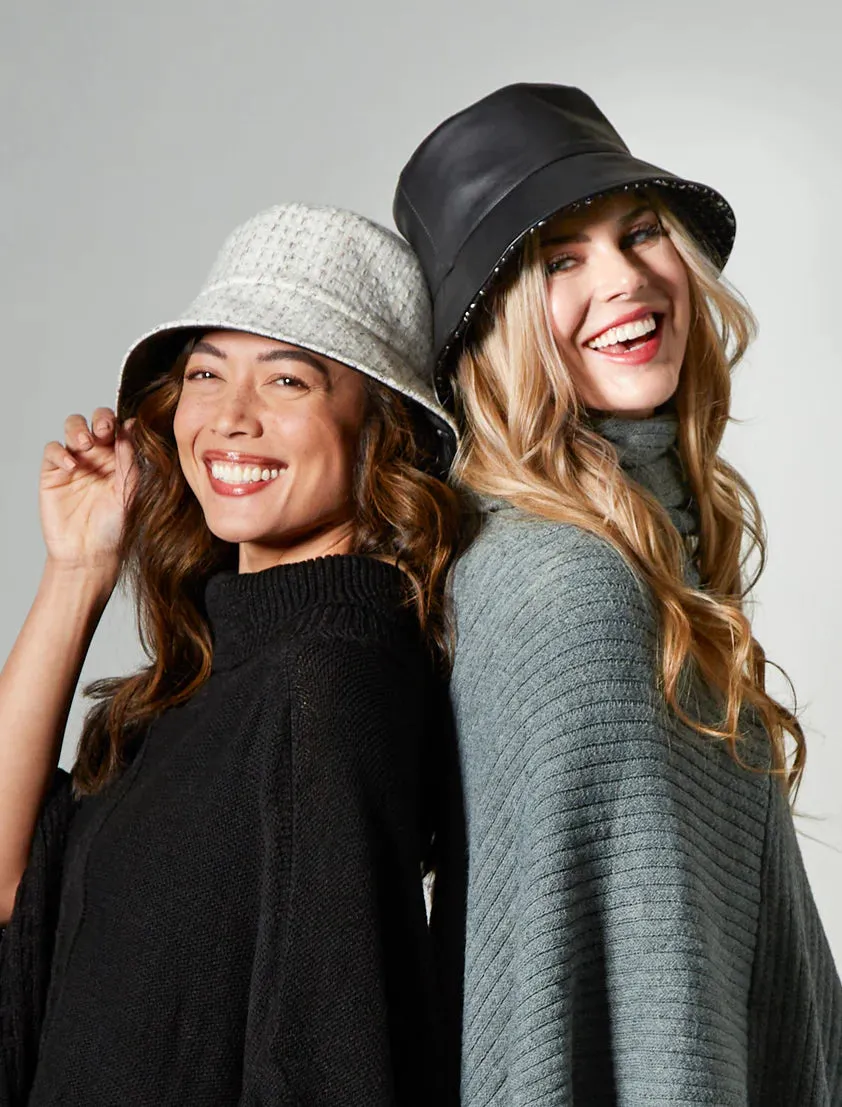 Tweed Leather  Reversible Bucket Hat