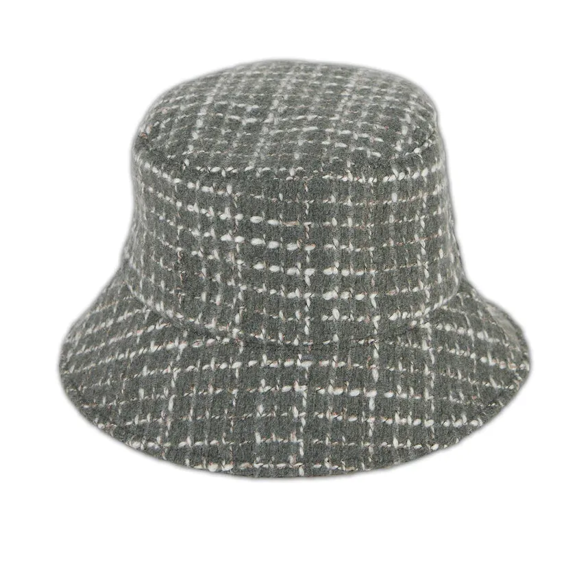 Tweed Leather  Reversible Bucket Hat