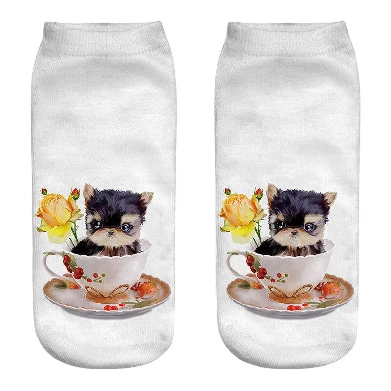 Unisex Cotton Ankle 3D Print Dogs Pattern Design Socks